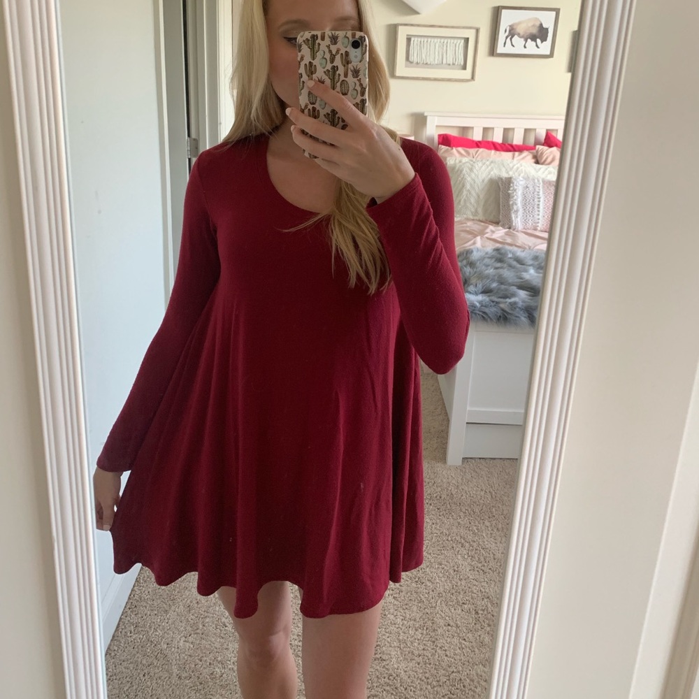 Red long sleeved cotton dress